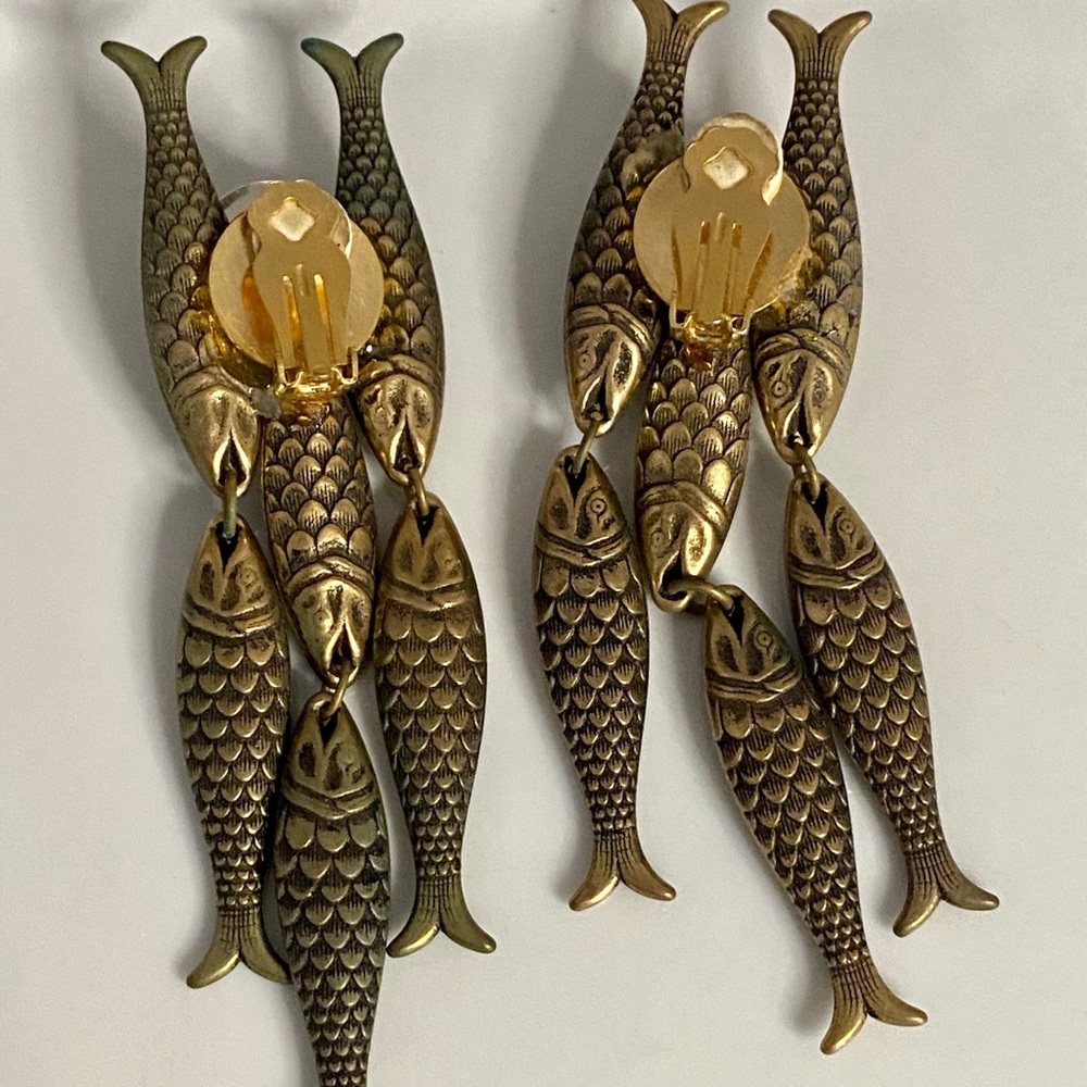 Retro Fish Drop/Dangle Statement Clip On Earrings - image 5